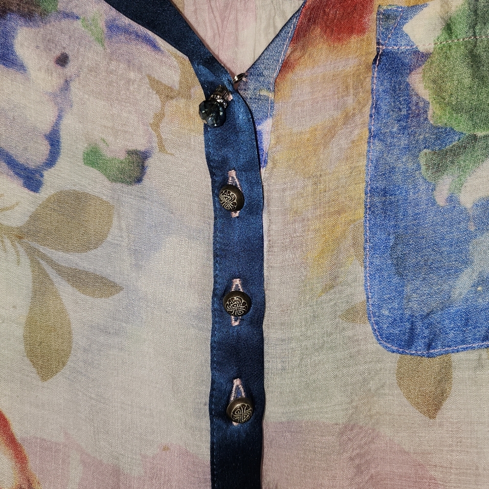 Anthropologie Arrata Silent Journey Multi Pattern Patchwork Silk Blend Top - Picture 5 of 9